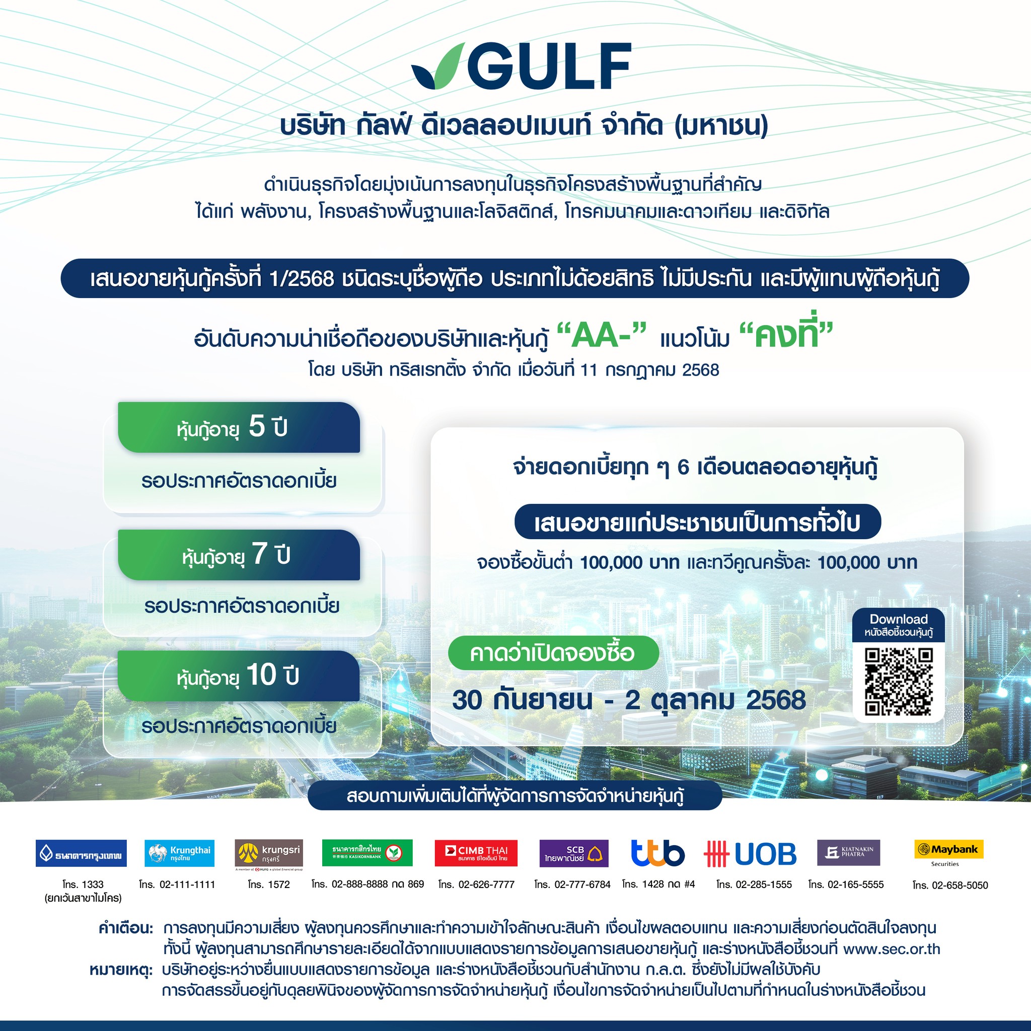 GULF เตรียมขายหุ้นกู้ครั้งแรกภายใต้บริษัทใหม่ที่แข็งแกร่งขึ้น อันดับเครดิตสูงที่ AA-