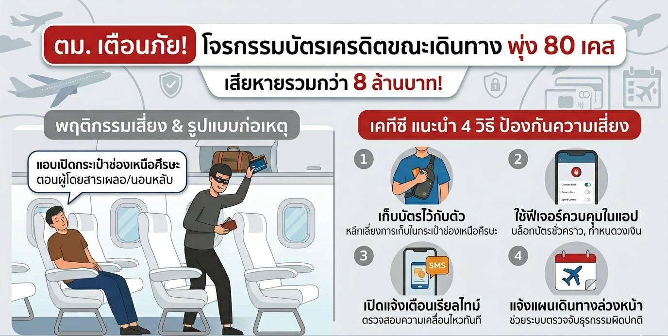 “เคทีซี” แนะ 4 แนวทางลดเสี่ยงโจรกรรมบัตรระห่างเดินทาง - ตม.เตือนเคสเสียหายพุ่ง